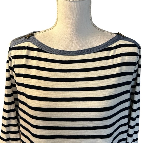 Ralph Lauren Jeans Co Striped 3/4 Long Sleeve Shoulder Zip Top SZ 2X Blue White - Picture 2 of 8